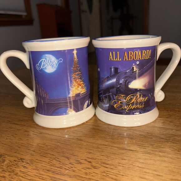 THE POLAR EXPRESS ALL ABOARD! Believe 3D Train Ride Hot Chocolate Mugs Set Of 2 - Picture 2 of 4